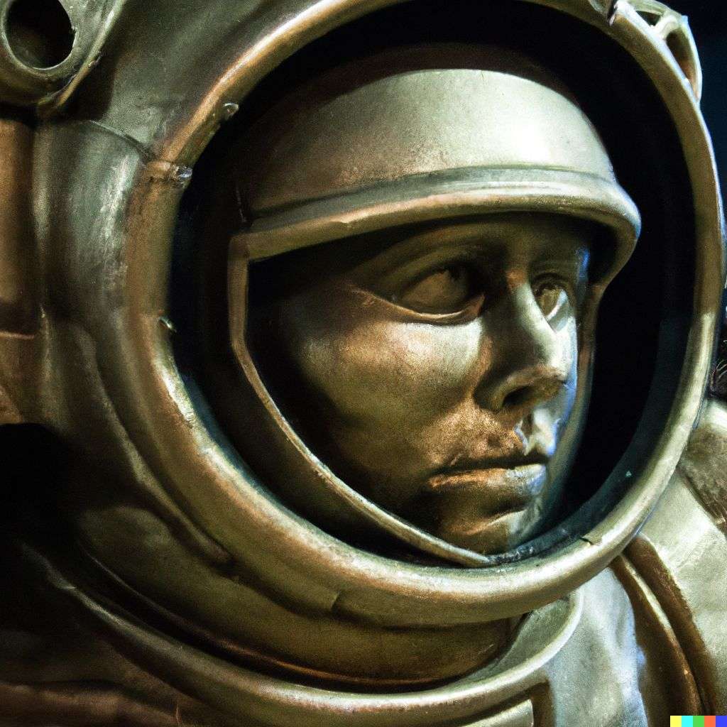 an astronaut, bronze sculpture